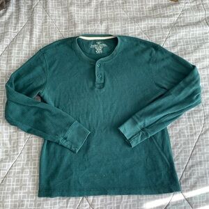 Pine green waffle Henley sweater